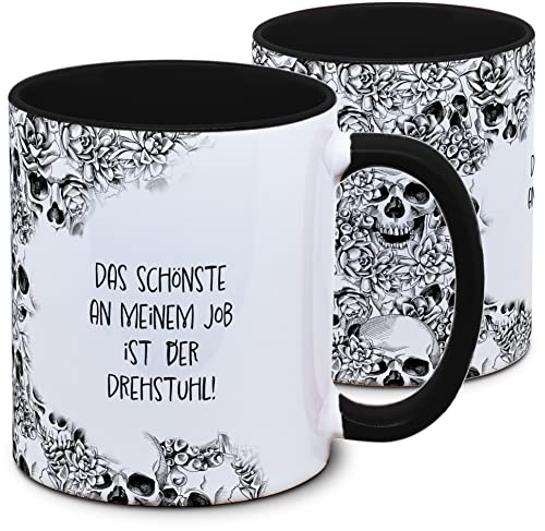 Tassenkasper - Tasse mit Totenkopf & Spruch: Das schönste an meinem Job ist der Drehstuhl! von Tassenkasper