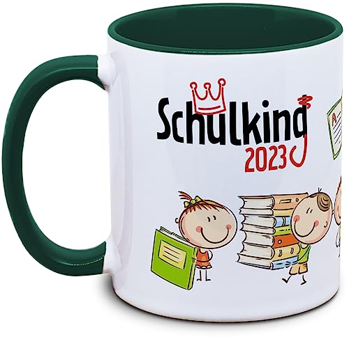 Tassenkasper - Tasse zur Schuleinführung Schulkind/Schulking (dunkelgrün), Einschulung von Tassenkasper