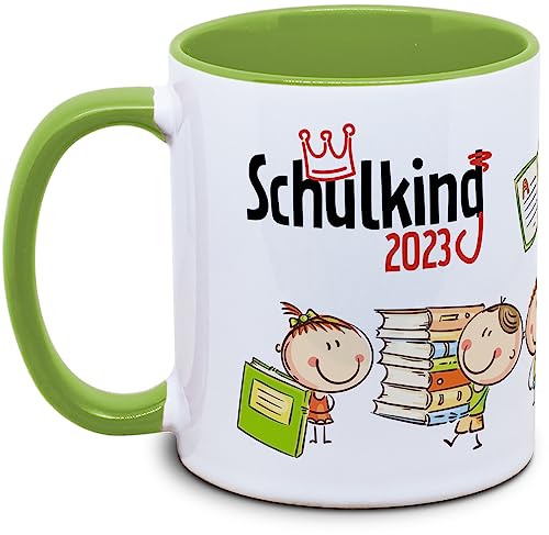 Tassenkasper - Tasse zur Schuleinführung Schulkind/Schulking (hellgrün), Einschulung von Tassenkasper