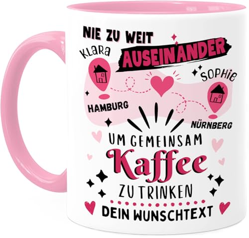 Tassenliebling® - Tasse beste Freundinnen personalisiert Rosa - Beste Freundin Tasse - Nie zu weit auseinander - Geschenk für beste Freundin, Bff oder Kollegin - Freundschaftsgeschenk von Tassenliebling