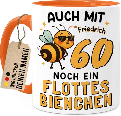 Tassenliebling® 60. Geburtstag lustige Tasse personalisiert mit Namen - Flottes Bienchen - Geschenkidee Freundin Mama Oma Kollegin - Beidseitiger Druck - 330ml Keramik von Tassenliebling