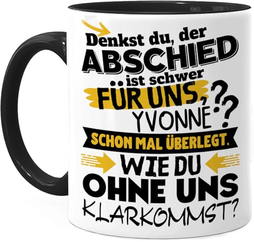 Tassenliebling® Abschiedsgeschenk Kollegen Tasse personalisiert - Schwarz - Abschied Kollege Kollegin Tasse - Wie du ohne uns klarkommst - Lustige Bürotasse Jobwechsel - Arbeitskollege Arbeitskollegin von Tassenliebling