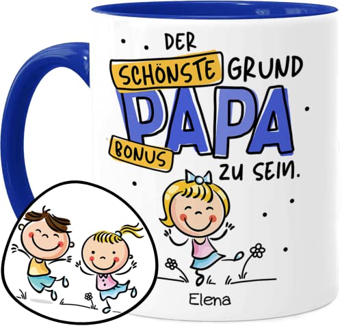 Tassenliebling® Bonus Papa Tasse personalisiert mit 1-3 Kindern - Die schönsten Gründe Bonus Papa zu sein - Blau - Vatertagsgeschenk - Bester Papa Vater - Papa Geschenk zum Vatertag Baby Tochter Sohn von Tassenliebling