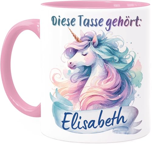 Tassenliebling® Einhorn Tasse personalisiert - Kindertasse mit Namen für Mädchen - Rosa - Einhorn Geschenke - Weihnachtstasse - Personalisierte Geschenke Kinder - Kinderbecher aus Keramik 330ml von Tassenliebling