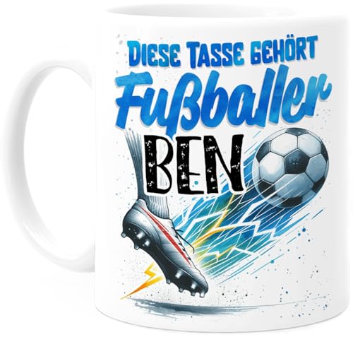 Tassenliebling® Fußball Tasse personalisiert - Kindertasse mit Namen für Junge Mädchen - Weihnachtstasse - Personalisierte Geschenke Kinder - Kinderbecher aus Keramik 330ml für Fußballer von Tassenliebling