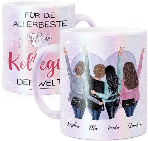 Tassenliebling® Glitzer Tasse 4 Kolleginnen - Abschied Kollegin Tasse mit Spruch für die Arbeit - Abschiedsgeschenk für Jobwechsel Lieblingskollegin Arbeitskollegin Chefin - Bürotasse - Perlmutt von Tassenliebling