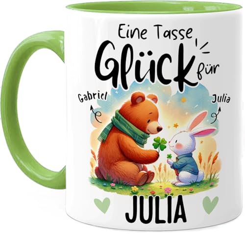 Tassenliebling® Tasse mit Spruch personalisiert - Grün - eine Tasse Glück für - Geschenkidee Freundin, Kollegin, Kollege Abschiedsgeschenk - 330ml, Keramik von Tassenliebling