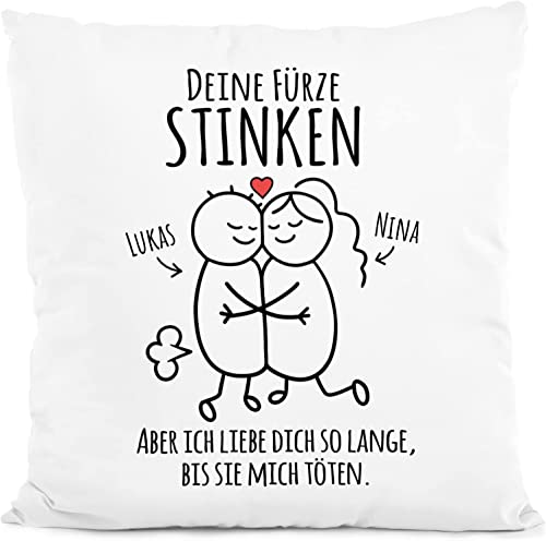 Tassenliebling® Kissen personalisiert Pärchen - Dekokissen - Deine Fürze stinken - Lustiges Geschenk für Männer - Liebesgeschenke Partner Freund - Valentinstag - 40x40cm von Tassenliebling