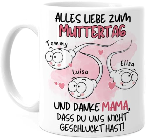 Tassenliebling® Lustige Mama Tasse personalisiert mit 1-3 Kindern - Danke Mama, dass du mich nicht geschluckt hast - Muttertagsgeschenk - Geschenk für Mama Mutter Mom von Tassenliebling