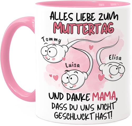 Tassenliebling® Lustige Mama Tasse personalisiert mit 1-3 Kindern - Danke Mama, dass du mich nicht geschluckt hast - Rosa - Muttertagsgeschenk - Geschenk für Mama Mutter Mom von Tassenliebling