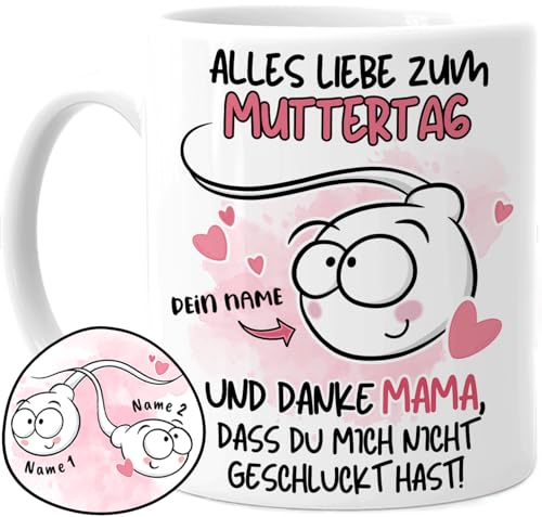 Tassenliebling® Lustige Mama Tasse personalisiert mit Spermium - Danke Mama, dass du mich nicht geschluckt hast - Muttertagsgeschenk - Geschenk für Mama Mutter Mom von Tassenliebling