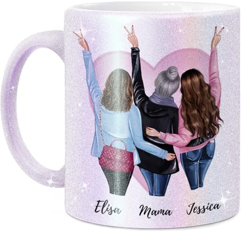 Tassenliebling® Mama 2 Töchter Glitzer Tasse personalisiert mit Spruch und Name - Geschenk zum Muttertag Geburtstag für die beste Mama der Welt oder beste Tochter - Perlmutt von Tassenliebling