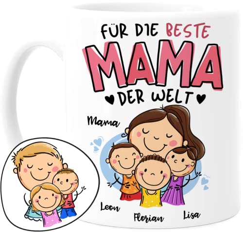 Tassenliebling® Mama Tasse personalisiert mit 1-3 Kindern - Für die beste Mama der Welt - Muttertagsgeschenk oder Geburtstagsgeschenk - Geschenk für Mama von Tassenliebling