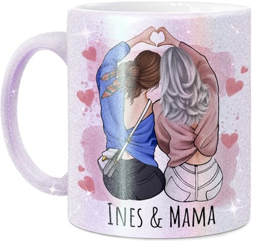 Tassenliebling® Mama Tochter Glitzer Tasse personalisiert mit Spruch - Geschenk zum Muttertag Geburtstag für die beste Mama der Welt oder beste Tochter - Perlmutt - Muttertagsgeschenk Mama von Tassenliebling