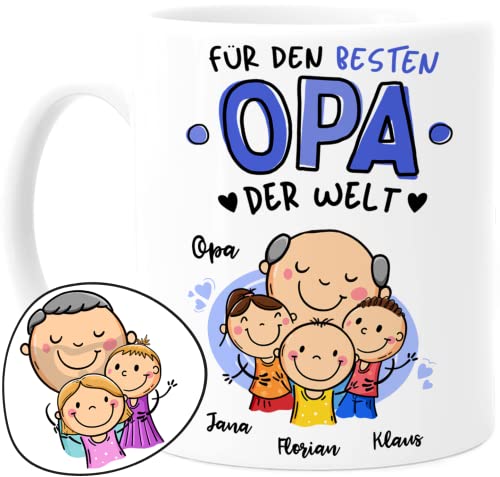 Tassenliebling® Opa Tasse personalisiert mit 1-3 Enkelkindern - Für den besten Opa der Welt - Vatertagsgeschenk oder Geburtstagsgeschenk - Geschenk Opa mit Enkelsohn Enkeltochter von Tassenliebling