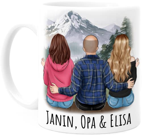 Tassenliebling® Opa Tasse personalisiert mit 2 Töchter oder Enkeltöchter Spruch und Name - Vatertagsgeschenk Geburtstagsgeschenk - Bester Opa Großvater Geschenk zum Vatertag von Tassenliebling