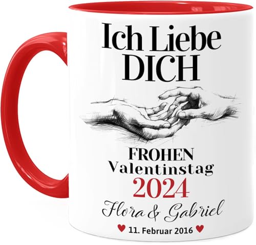 Tassenliebling® Paar Tasse personalisiert - Rot - Ich Liebe Dich - Süßes Pärchen Geschenk für ihn zum Jahrestag - Liebesgeschenke Freund Ehemann - Valentinstag - 330ml Keramik von Tassenliebling