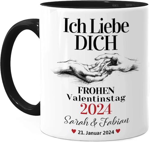 Tassenliebling® Paar Tasse personalisiert - Schwarz - Ich Liebe Dich - Süßes Pärchen Geschenk für ihn zum Jahrestag - Liebesgeschenke Freund Ehemann - Valentinstag - 330ml Keramik von Tassenliebling