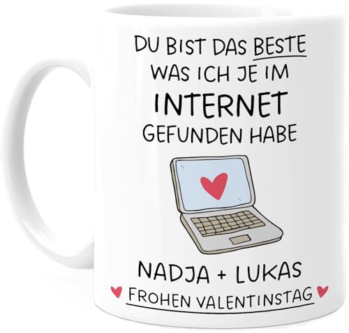 Tassenliebling® Pärchen Tasse personalisiert - Du bist das Beste was ich je im Internet gefunden habe - Liebesgeschenke Freund zum Valentinstag - 330ml Keramik von Tassenliebling