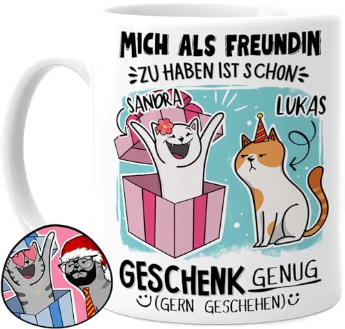 Tassenliebling® Pärchen Tasse personalisiert - Mich als Freundin zu haben - Lustiges Geschenk für ihn zum Jahrestag - Liebesgeschenke Freund zum Valentinstag - 330ml Keramik von Tassenliebling