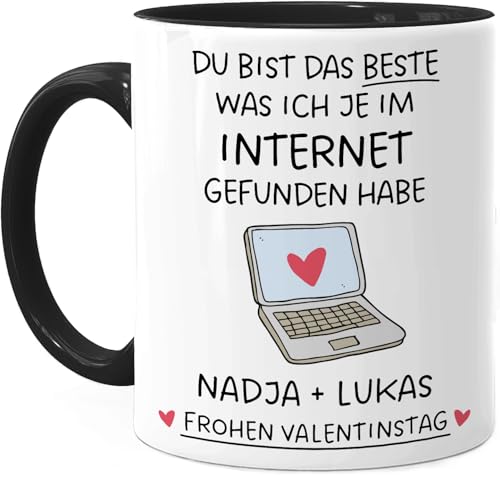 Tassenliebling® Pärchen Tasse personalisiert - Schwarz - Du bist das Beste was ich je im Internet gefunden habe - Liebesgeschenke Freund zum Valentinstag - 330ml Keramik von Tassenliebling