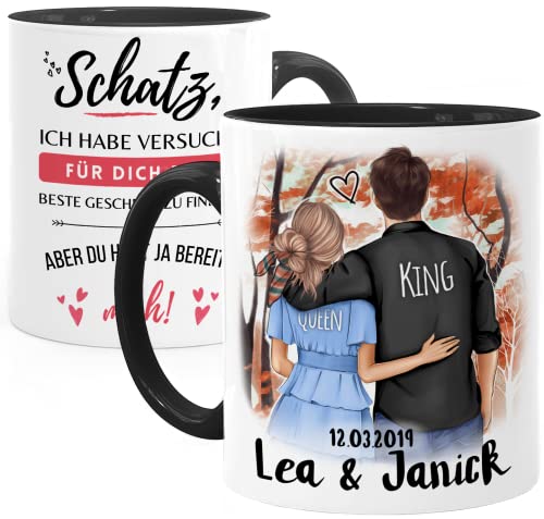 Tassenliebling® Pärchen Tasse personalisiert Schwarz - Personalisiertes Geschenk für ihn zum Jahrestag - Geschenk Jahres für Männer oder Frauen - Liebesgeschenk - Valentinstag von Tassenliebling