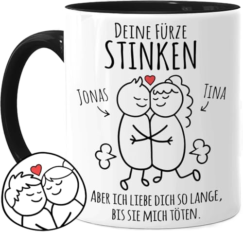 Tassenliebling® Pärchen Tasse personalisiert - Deine Fürze stinken - Lustiges Geschenk für ihn zum Jahrestag - Geschenk Jahrestag für Männer - Liebesgeschenke Partner Freund Mann von Tassenliebling