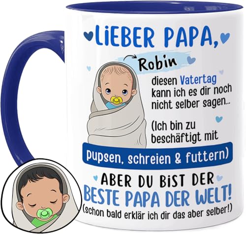 Tassenliebling® Papa Tasse personalisiert für frischgebackene Väter - Lieber Papa diesen Vatertag kann es dir nicht selber sagen - Erster Vatertag- Geschenk für junge Papas mit Baby - Keramik von Tassenliebling