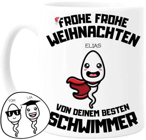 Tassenliebling® Papa Tasse personalisiert mit 1-4 Kindern - Papas bester Schwimmer - Frohe Weihnachten - Papa Geschenk von Tochter, Sohn von Tassenliebling