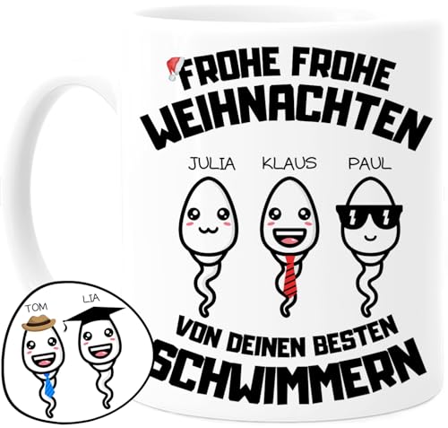 Tassenliebling® Papa Tasse personalisiert mit 1-4 Kindern - Papas bester Schwimmer - Frohe Weihnachten - Papa Geschenk von Tochter, Sohn von Tassenliebling