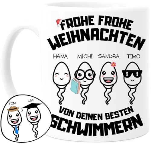 Tassenliebling® Papa Tasse personalisiert mit 1-4 Kindern - Papas bester Schwimmer - Frohe Weihnachten - Papa Geschenk von Tochter, Sohn von Tassenliebling