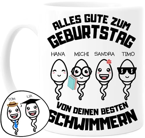 Tassenliebling® Papa Tasse personalisiert mit 1-4 Kindern - Papas bester Schwimmer - Geburtstag Vatertagsgeschenk - Werdender Papa Geschenk lustig zum Vatertag mit Baby, Tochter, Sohn von Tassenliebling