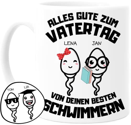 Tassenliebling® Papa Tasse personalisiert mit 1-4 Kindern - Papas bester Schwimmer - Vatertagsgeschenk Geburtstag - Werdender Papa Geschenk lustig zum Vatertag mit Baby, Tochter, Sohn von Tassenliebling