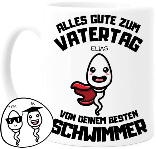 Tassenliebling® Papa Tasse personalisiert mit 1-4 Kindern - Papas bester Schwimmer - Vatertagsgeschenk Geburtstag - Werdender Papa Geschenk lustig zum Vatertag mit Baby, Tochter, Sohn von Tassenliebling