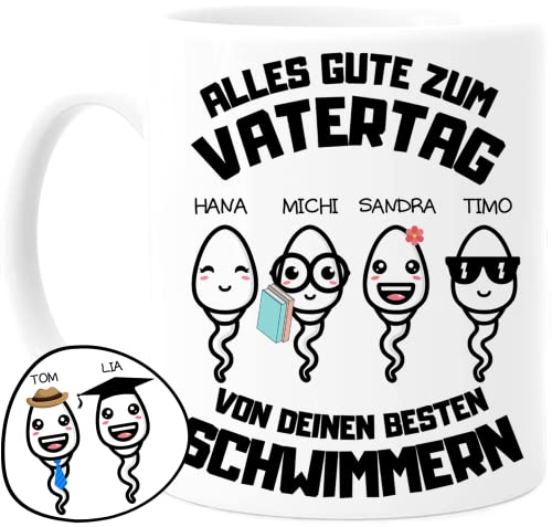 Tassenliebling® Papa Tasse personalisiert mit 1-4 Kindern - Papas bester Schwimmer - Vatertagsgeschenk Geburtstag - Werdender Papa Geschenk lustig zum Vatertag mit Baby, Tochter, Sohn von Tassenliebling