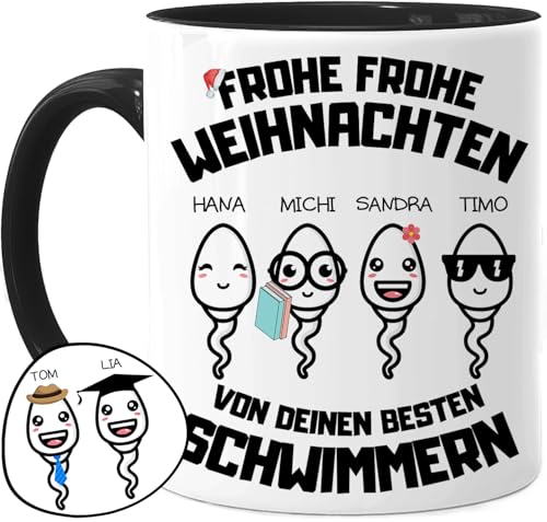 Tassenliebling® Papa Tasse personalisiert mit 1-4 Kindern - Schwarz - Papas bester Schwimmer - Frohe Weihnachten - Papa Geschenk von Tochter, Sohn von Tassenliebling