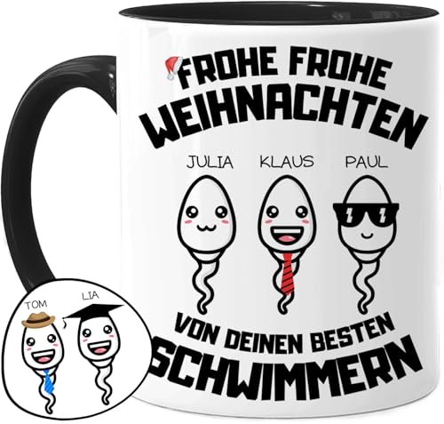 Tassenliebling® Papa Tasse personalisiert mit 1-4 Kindern - Schwarz - Papas bester Schwimmer - Frohe Weihnachten - Papa Geschenk von Tochter, Sohn von Tassenliebling