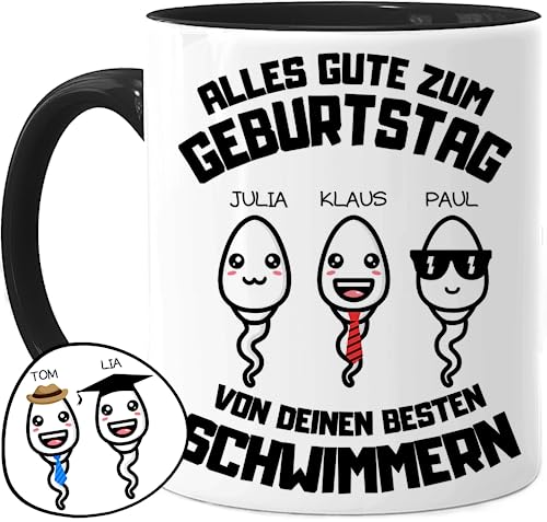 Tassenliebling® Papa Tasse personalisiert mit 1-4 Kindern - Schwarz - Papas bester Schwimmer - Geburtstag Vatertagsgeschenk - Werdender Papa Geschenk lustig zum Vatertag mit Baby, Tochter, Sohn von Tassenliebling