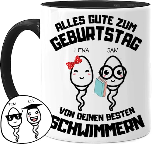 Tassenliebling® Papa Tasse personalisiert mit 1-4 Kindern - Schwarz - Papas bester Schwimmer - Geburtstag Vatertagsgeschenk - Werdender Papa Geschenk lustig zum Vatertag mit Baby, Tochter, Sohn von Tassenliebling