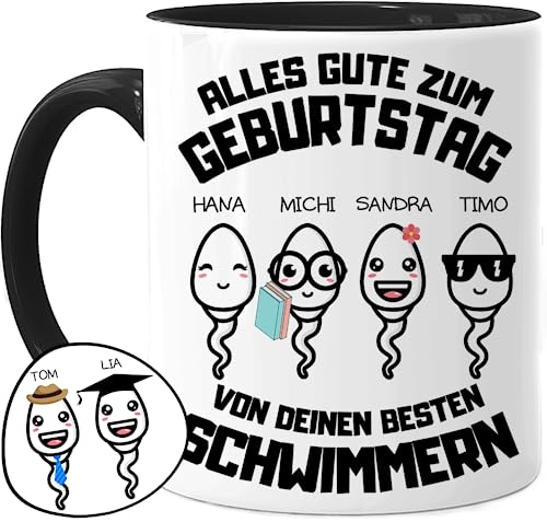 Tassenliebling® Papa Tasse personalisiert mit 1-4 Kindern - Schwarz - Papas bester Schwimmer - Geburtstag Vatertagsgeschenk - Werdender Papa Geschenk lustig zum Vatertag mit Baby, Tochter, Sohn von Tassenliebling