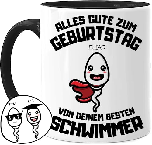 Tassenliebling® Papa Tasse personalisiert mit 1-4 Kindern - Schwarz - Papas bester Schwimmer - Geburtstag Vatertagsgeschenk - Werdender Papa Geschenk lustig zum Vatertag mit Baby, Tochter, Sohn von Tassenliebling