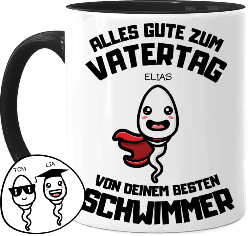 Tassenliebling® Papa Tasse personalisiert mit 1-4 Kindern - Schwarz - Papas bester Schwimmer - Vatertagsgeschenk Geburtstag - Werdender Papa Geschenk lustig zum Vatertag mit Baby, Tochter, Sohn von Tassenliebling