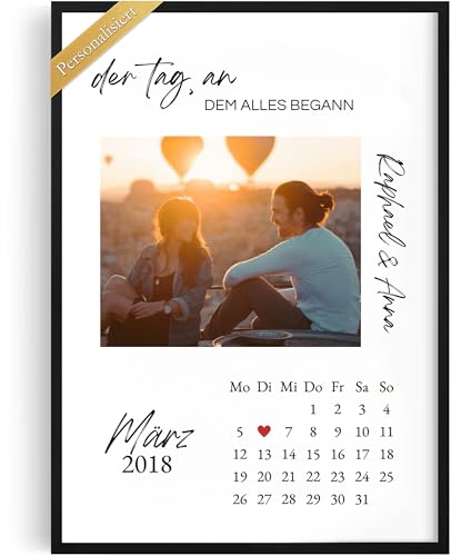 Tassenliebling® - Personalisiertes Bild Jahrestag Geschenk für ihn oder für sie - Der Tag, an dem alles begann - Poster 2 Größen - A4, A3 Rahmen - Hochzeitsgeschenk - Valentinstag von Tassenliebling