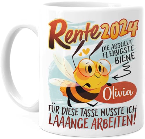 Tassenliebling® Ruhestand Geschenk Tasse personalisiert - Renteneintritt Geschenk 2024 Frau Männer - Abschiedsgeschenk Kollegen Rente - Bienen Tasse - Geschenk Rentenbeginn Frau Mann von Tassenliebling