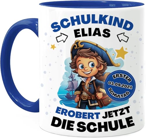 Tassenliebling® Schulkind 2023 Tasse personalisiert Junge Mädchen - Blau - Geschenk zur Einschulung - Pirat Tasse - Schultüte Füllung - Schulanfang Geschenke - Grundschule Vorschule von Tassenliebling