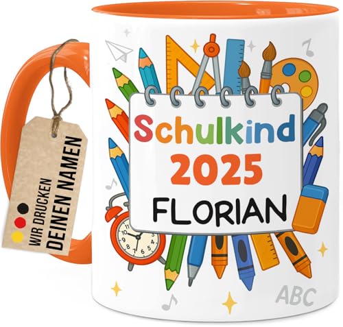 Tassenliebling® Schulkind 2025 Tasse personalisiert - Orange - Geschenk zur Einschulung - Schulanfänger - Schultüte Füllung - Schulanfang Geschenke - Grundschule Vorschule von Tassenliebling