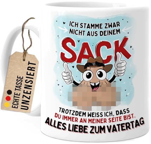 Tassenliebling® Stiefpapa Tasse personalisiert lustig - Ich stamme nicht aus deinem Sack - Ohne Namen - Vatertagsgeschenk - Geschenk für Stiefvater Bonus Papa - Keramik 330ml von Tassenliebling