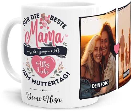 Tassenliebling® Tasse Mama mit Fotos und Sprüchen und Namen personalisiert - Für die beste Mama - Fototasse mit eigenen Bildern selbst gestalten - Muttertagsgeschenk von Tassenliebling