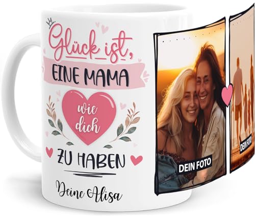 Tassenliebling® Tasse Mama mit Fotos und Sprüchen und Namen personalisiert - Glück ist eine - Fototasse mit eigenen Bildern selbst gestalten - Muttertagsgeschenk von Tassenliebling