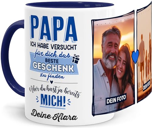 Tassenliebling® Tasse Papa mit Fotos und Sprüchen personalisiert - Papa ich habe versucht - Blau - Fototasse mit eigenen Bildern selbst gestalten - Vatertagsgeschenk von Tassenliebling